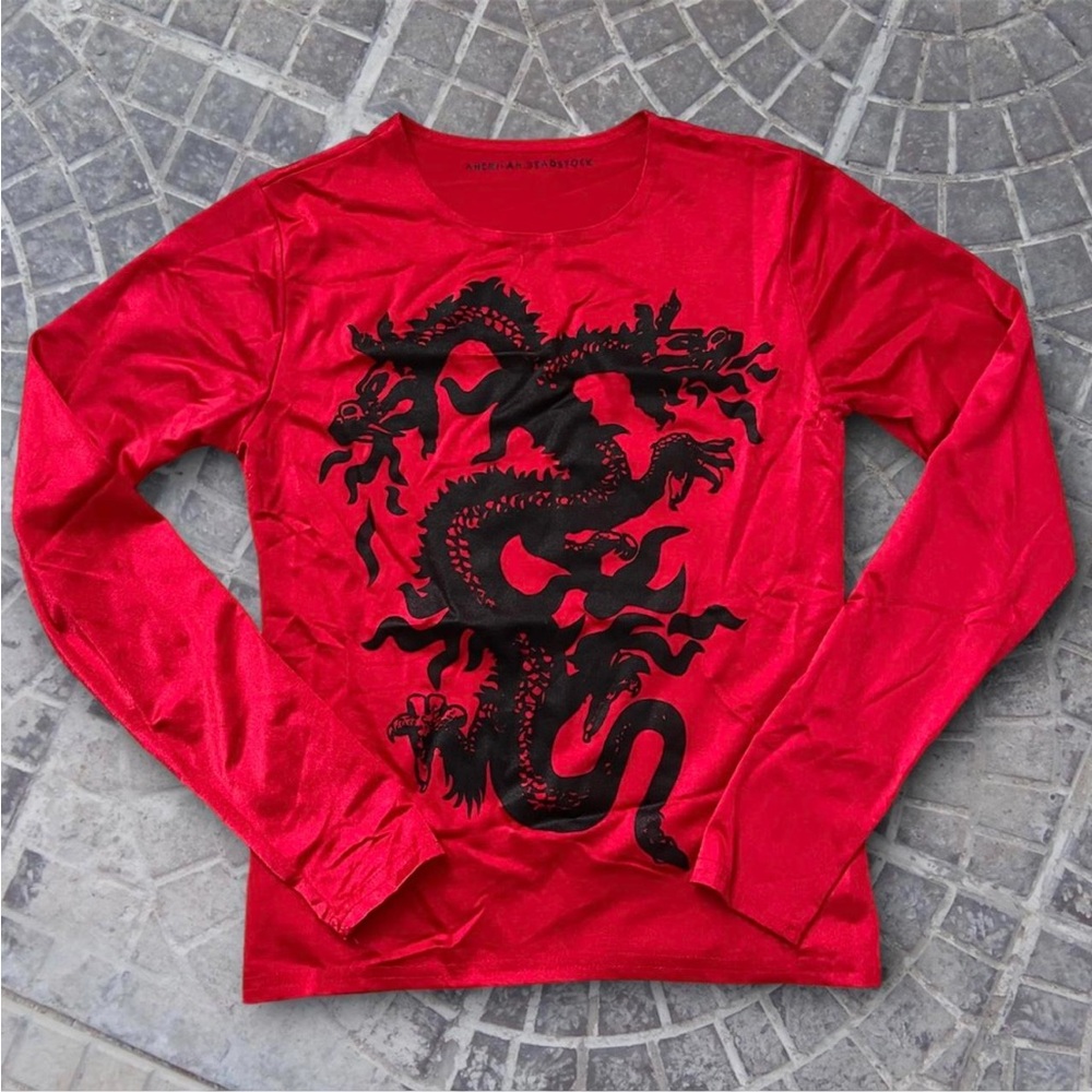 Satin Red Dragon Long Sleeve Top